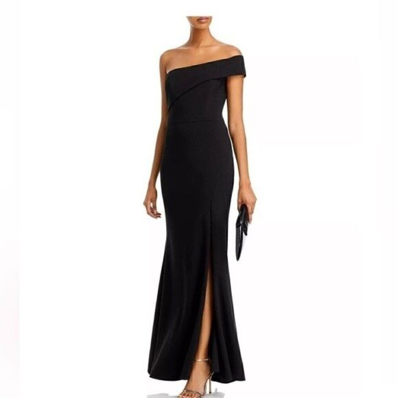 AQUA Scuba Crepe Off-the-Shoulder Gown New evening dress Black Size 8 New - Picture 1 of 13